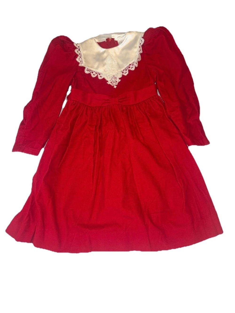 Vintage Ruth Of Carolina Red Corduroy Girls Dress 6X USA Lace